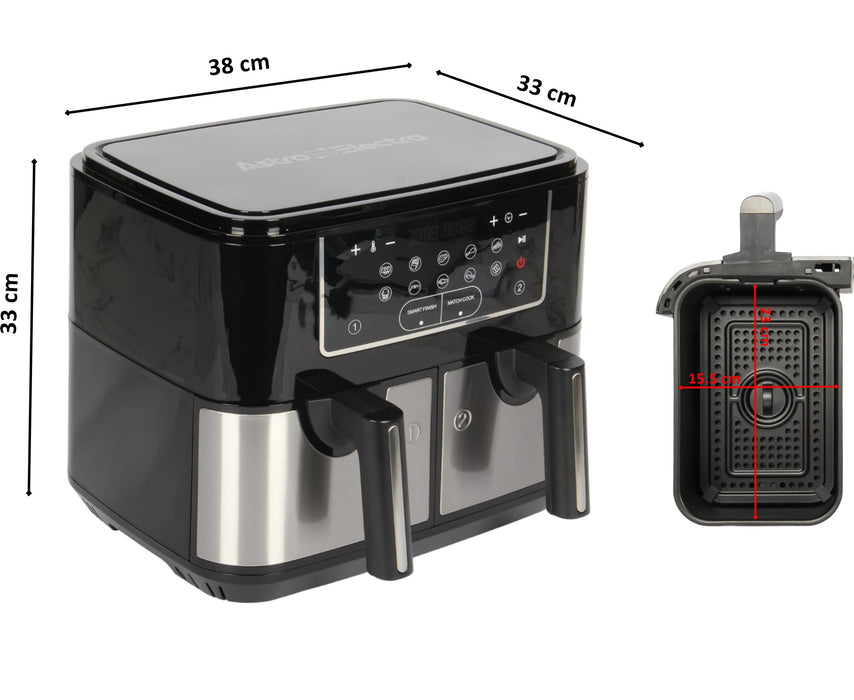 Astro Electra Large 9L Double Air Fryer. 2x4.5L Dual Drawers. Match Cooking Function. 10-in-1. 2600W.