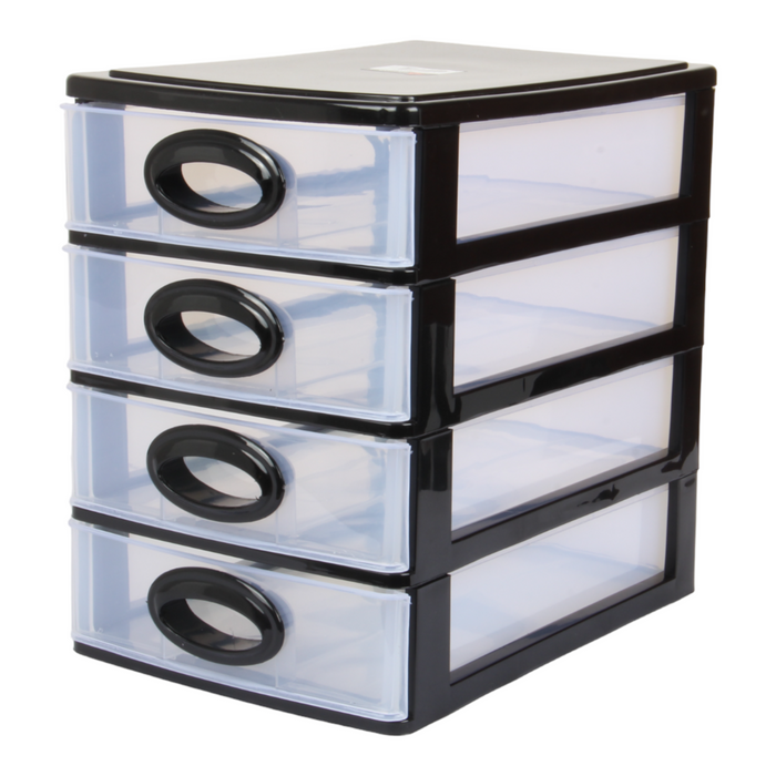 4 Tier Drawer Storage Unit. Transparent Desktop Drawer.