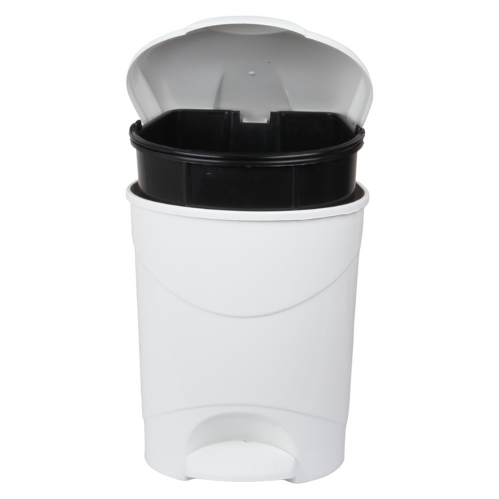 12L Round Kitchen Pedal Bin with Inner Bucket. Foot Operate Waste Bin. (White)