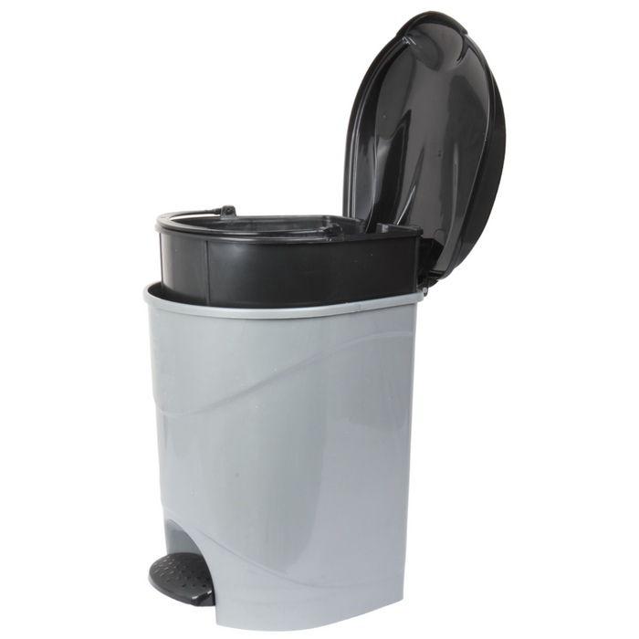 12L Round Kitchen Pedal Bin with Inner Bucket. Foot Operate Waste Bin. (Silver)