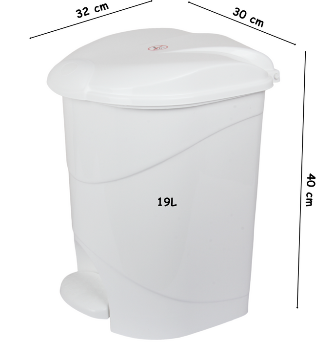 19L Round Kitchen Pedal Bin with Inner Bucket. Foot Operated Waste Bin. (White)