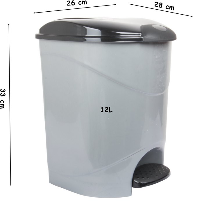 12L Round Kitchen Pedal Bin with Inner Bucket. Foot Operate Waste Bin. (Silver)