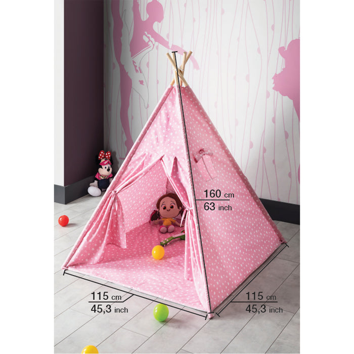 Kids Teepee Play Tent with Floor Mat. Portable & Wooden Wigwam Playhouse.