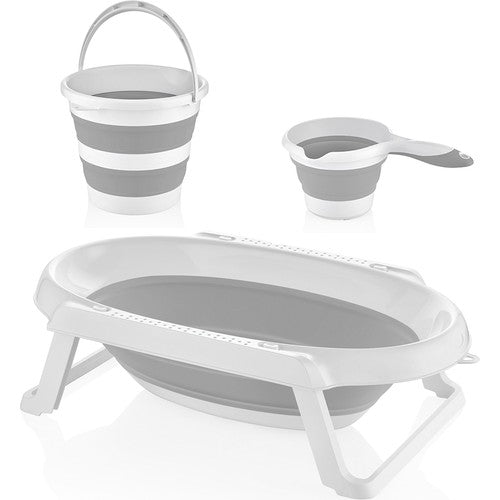 Foldable Baby Bath Set. Collapsible Bathtub, Bucket & Water Pourer.