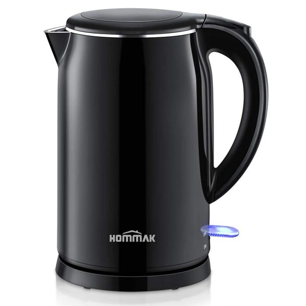 Black Electric Kettle. Cordless Double Wall Stainless Steel Kettle. (1.5L) (2000W)