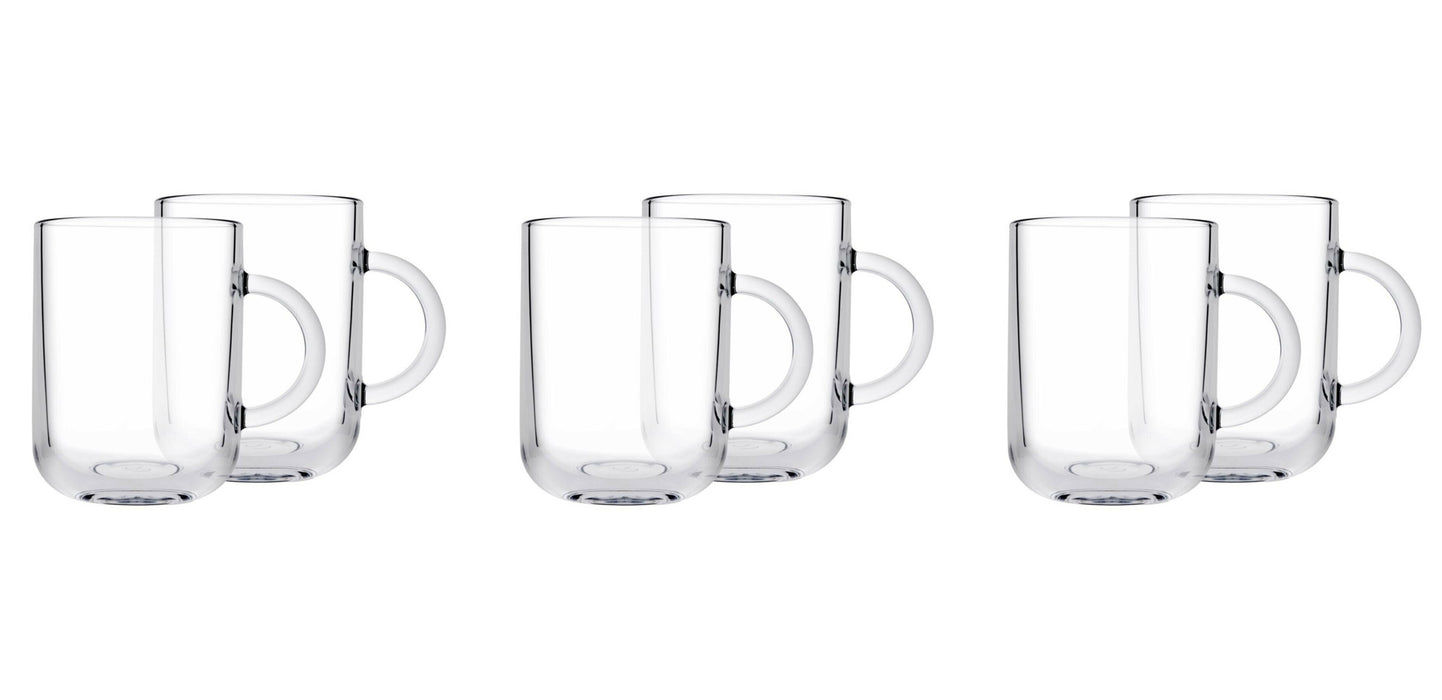 Glass Coffee Mugs. Tea Coffee Cups with Handle. Glass Mug. (Pack of 6) (330 ml)