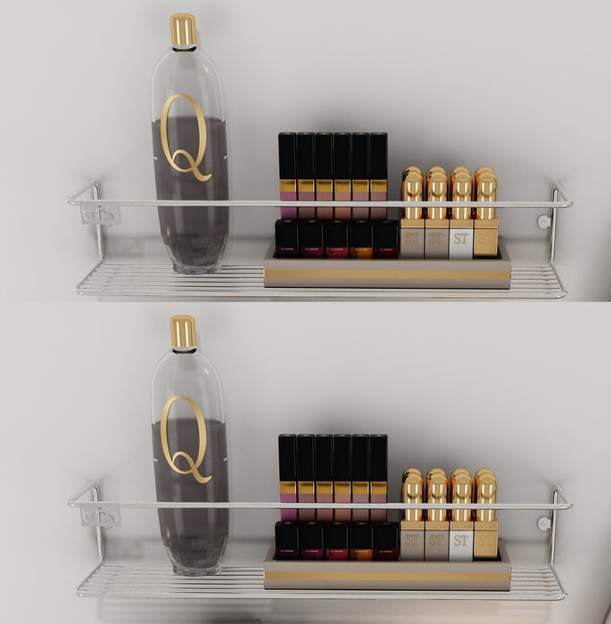 Kitchen Wall Mounted Jar Holder. Bathroom Makeup Storage Organizer. (Pack of 2) (Chrome) (33 cm)