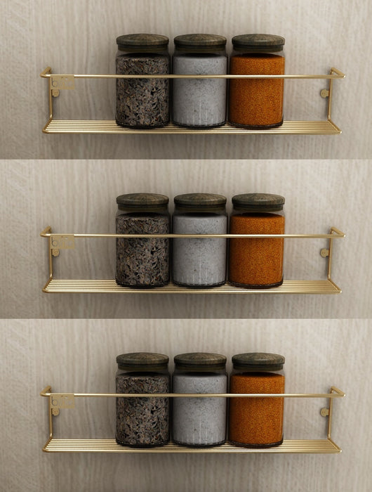 Kitchen Wall Mounted Jar Holder. Bathroom Makeup Storage Organizer. (Pack of 3) (Gold) (33 cm)