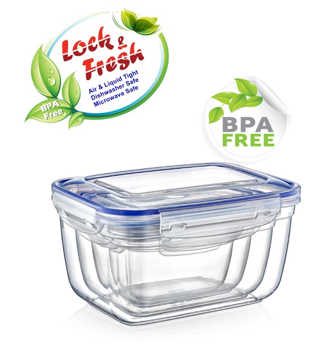 Plastic Rectangle Food Storage Container with Lid. (4 pcs) (550/1000/1800/3000 ml).