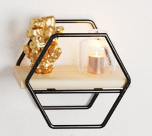 6 Pcs Different Style Miniature Decorative Wall Shelf Set. (Black & Solid Wood).
