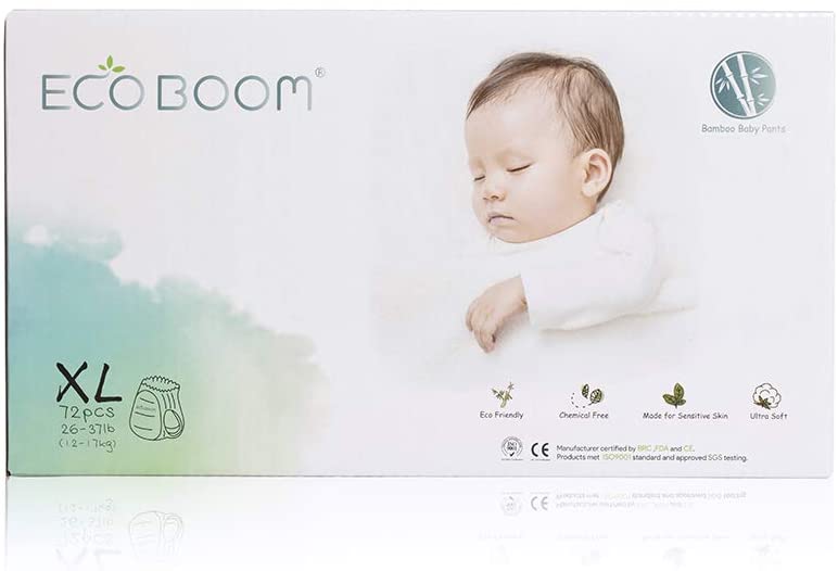 Bamboo Nappies Pants. Organic Diapers Easy Wear. Size 5 (26-37lb) XL (72 Count)