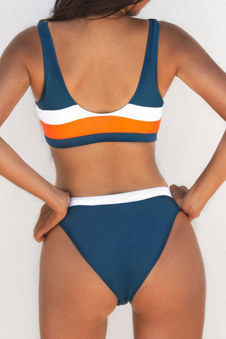 Women's Bikini Set. Sport Bustier Bikini. Swimwear Contrast Two Piece Swimsuit.
