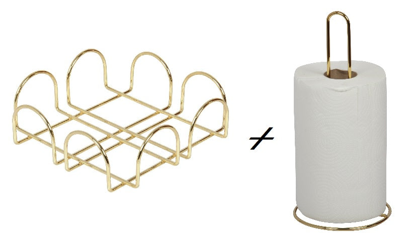 Kitchen Towel Holder and Square Napkin Holder Set. Stainless Steel. (Gold)