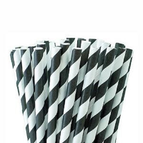 Black & White Striped Paper Drinking Cocktail Straws. (500 Pieces) (200 x 6 mm)