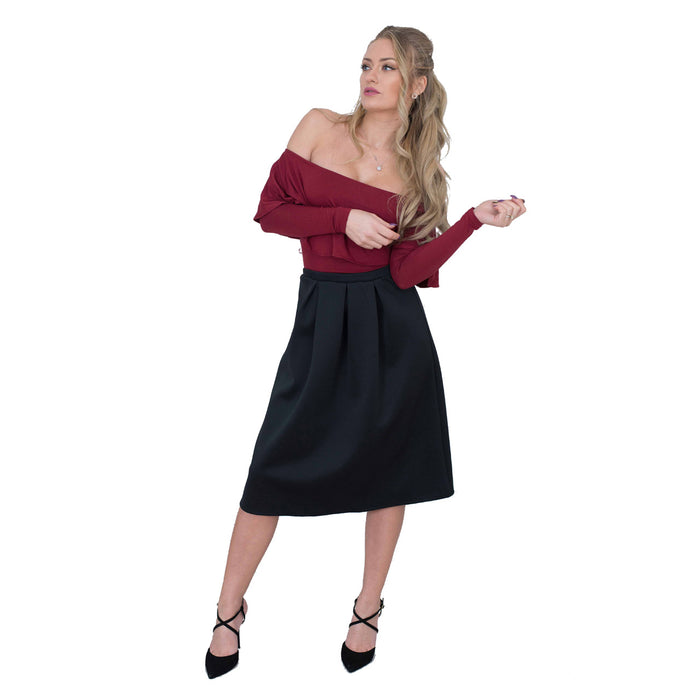 Women Skater Skirt, Plain Slip On Pleated Maxi Skirt Elasticated Waist Sizes 8 to 16