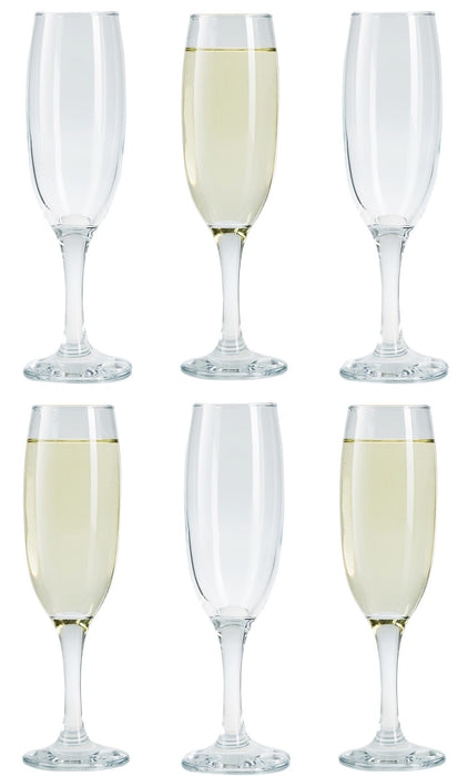 Champagne Flute Glasses Set. Long Steam Prosecco Glass. (Pack of 6) (220 cc/ml)