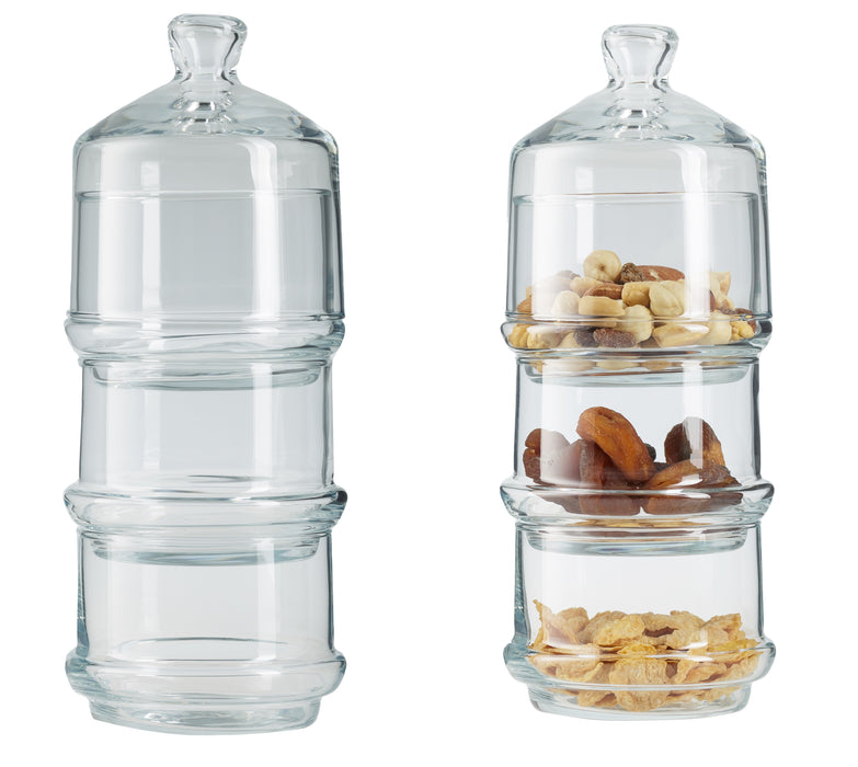 2x 3 Tier Glass Patisserie Domed Jar. Decorative Macaron Cookie Containers.