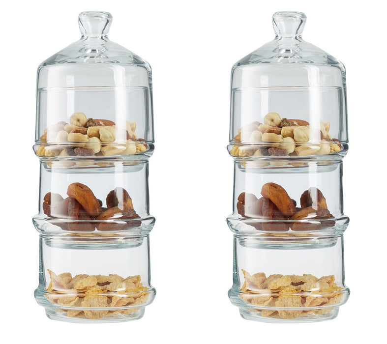 2x 3 Tier Glass Patisserie Domed Jar. Decorative Macaron Cookie Containers.