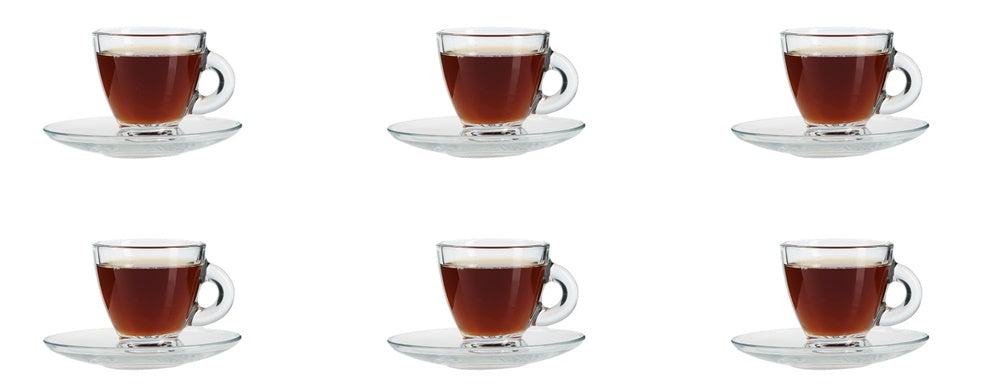 Glasshop Set of 6 Modern Espresso Coffee Cups with Matching Saucers - Elevate Your Coffee Experience