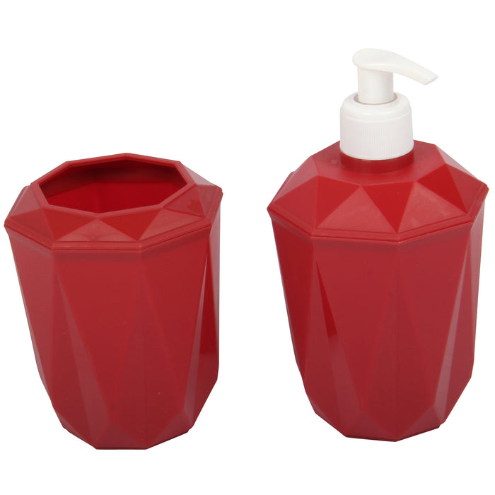 Strong Plastic Bathroom Soap Dispenser & Toothbrush Holder Set. (Red)