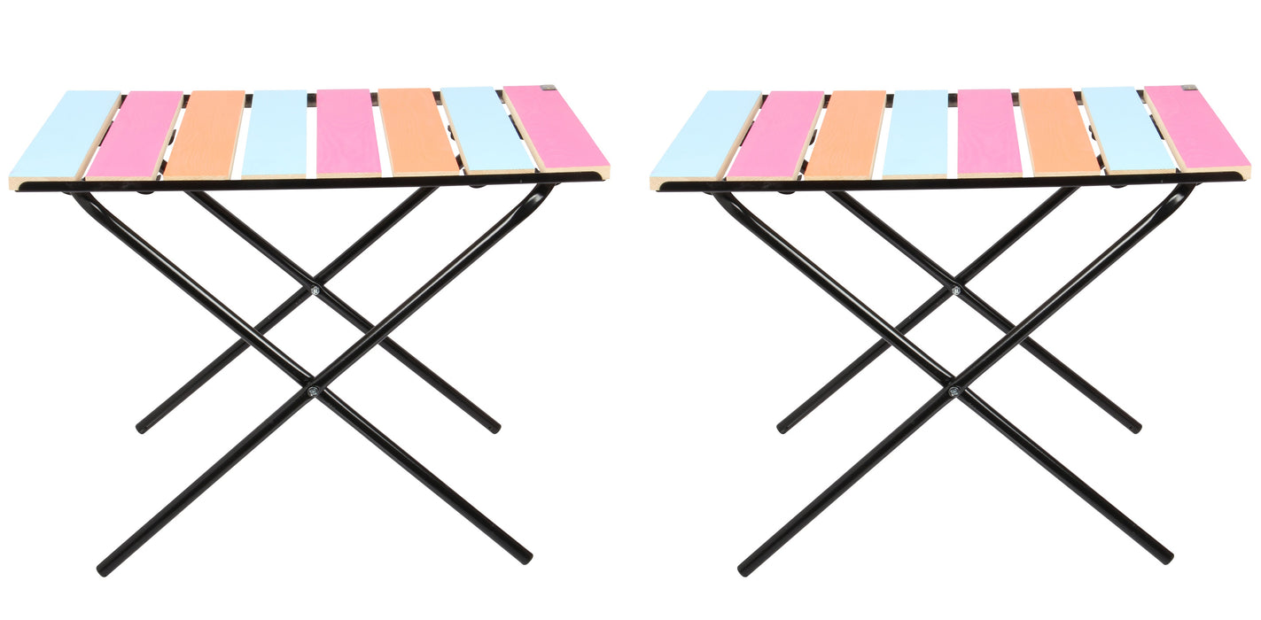 2x Folding Camping Picnic Table. Height Adjustable Colourful Garden Table.
