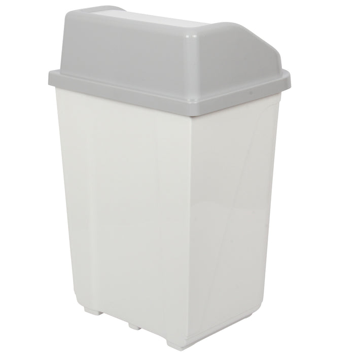 Swing Bin Lidded Dustbin. Plastic Rubbish Waste Bin. (30 Litre) (White)