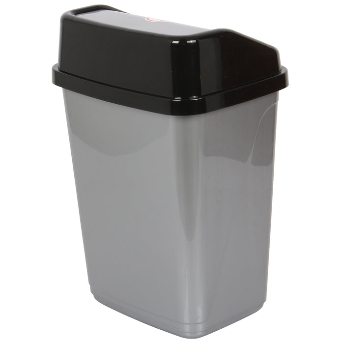 10 Liter Swing Bin Lidded Dustbin. Plastic Rubbish Waste Bin. (Silver)