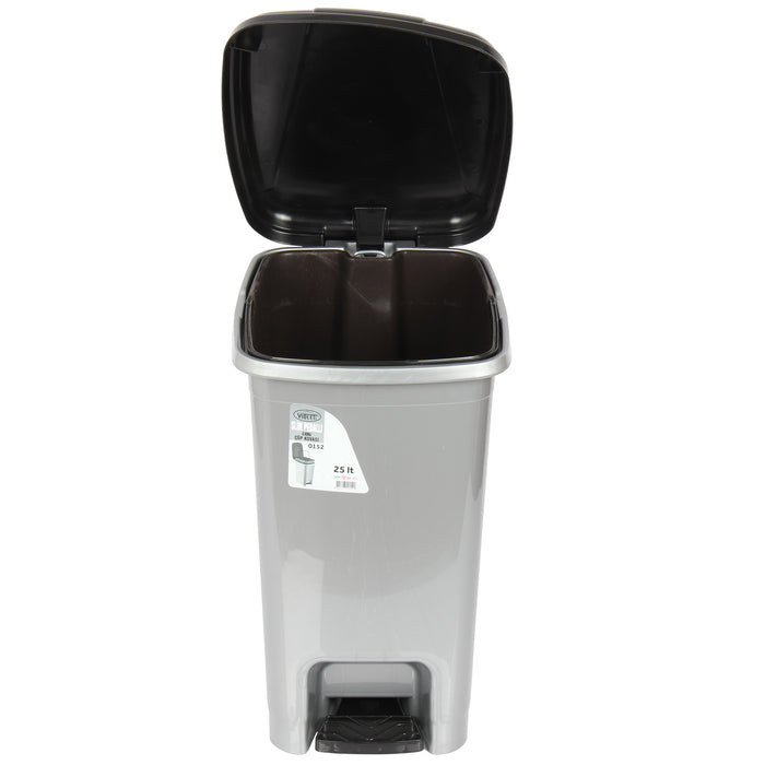 Plastic Slim Pedal Bin with Inner Bucket. Foot Pedal Dustbin.(25 Litre) (Silver)