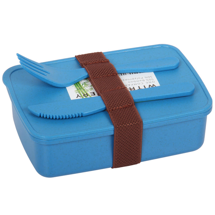 Lunch Box with Cutlery. Coffee Hot Drink Cup. Reusable Lunch Box Set. (Blue)