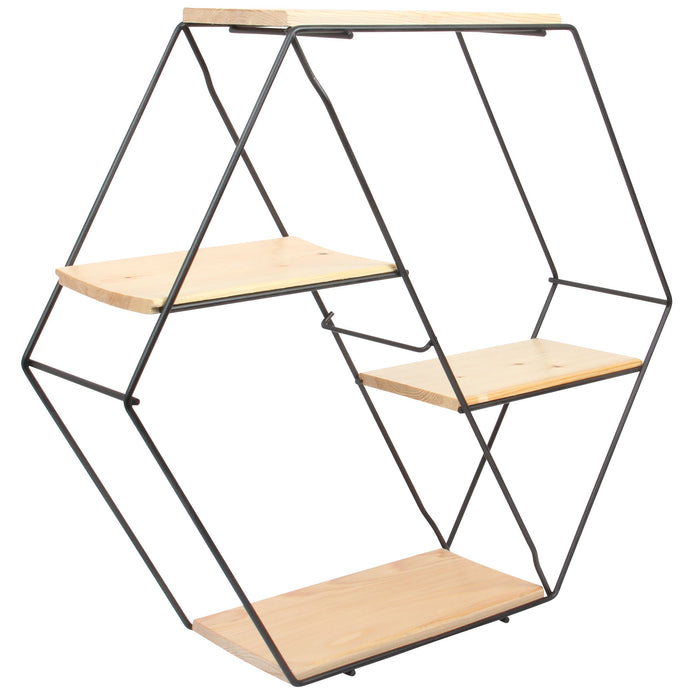 Black Hexagon Wall Shelf with 4 Levels. Floating Shelves. Honeycomb Shelf.