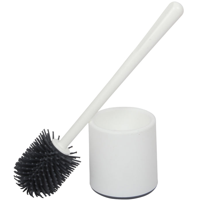 Silicone Toilet Brush. Toilet Brush with Holder. Round Toilet Brush. (White)
