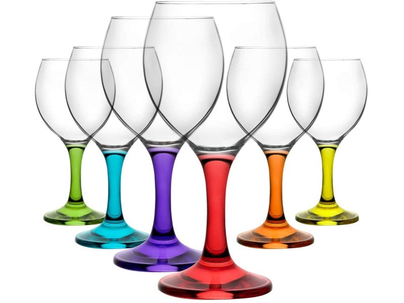 Coloured Base Wine Glasses Set of 6, 210cc - MIS549