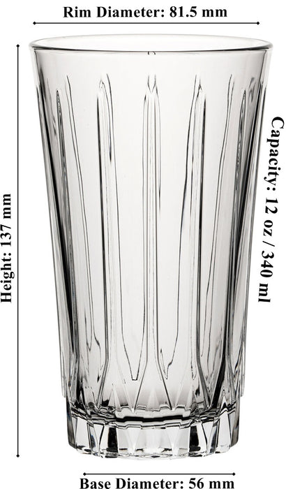Hiball Clear Long Drinking Tumbler Glasses. ( Set of 12 ) 340 ml.