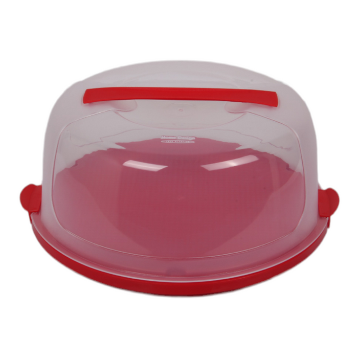 Round Cake Carrier. Plastic Clear Cake Storage Box. (Red)