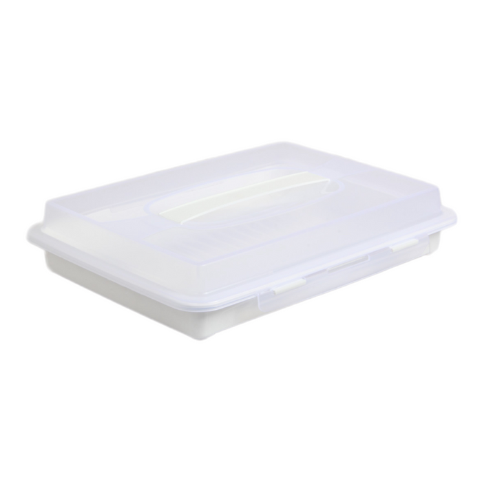 Rectangular Cake Carrier. Plastic Food Storage Box. (White)
