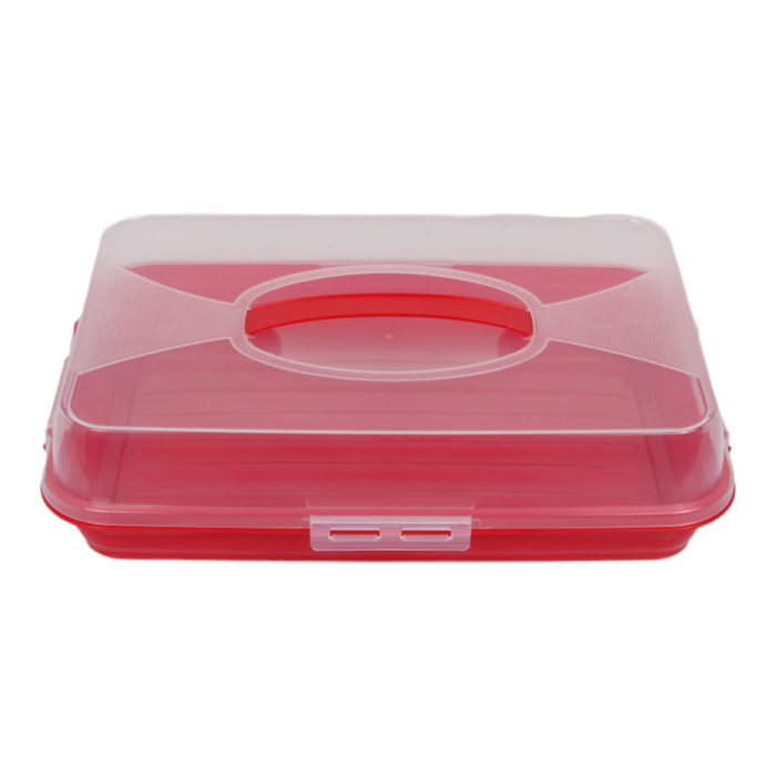 Rectangular Cake Carrier. Plastic Food Storage Box. (Red)