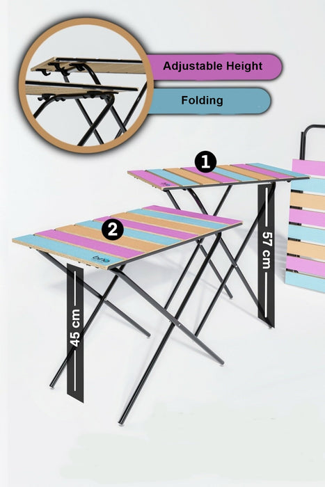 Folding Camping Picnic Table. Height Adjustable Colourful Garden Balcony Table.