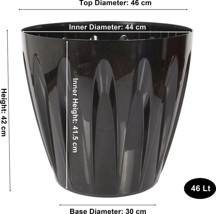 Extra Large Black Round Flower Pot. Indoor / Outdoor Modern Flowerpot. (46 Litre)