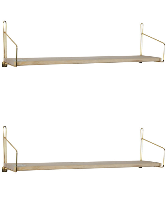 Modern Mounted Wall Shelf. Floating Shelf. (Pack of 2) (60 cm) (Gold Metal & Solid Wood).