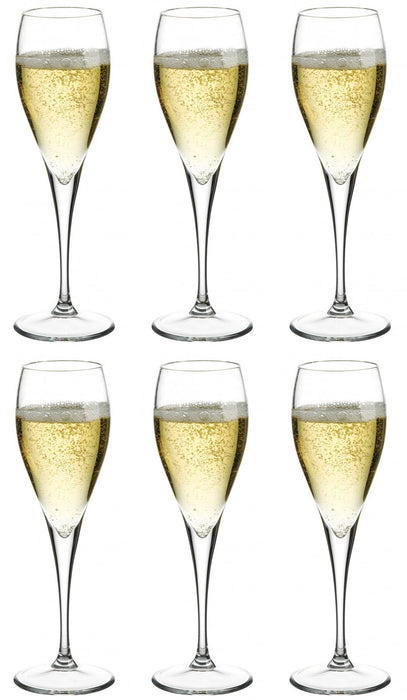 Champagne Flute Glasses Set. Long Stem Prosecco Flutes. (Pack of 6) (225 cc/ml)
