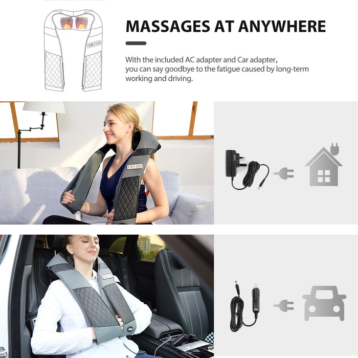 Back Shoulder & Neck Massager with Heat. Deep Tissue Kneading Pillow Massage. Carry Bag.