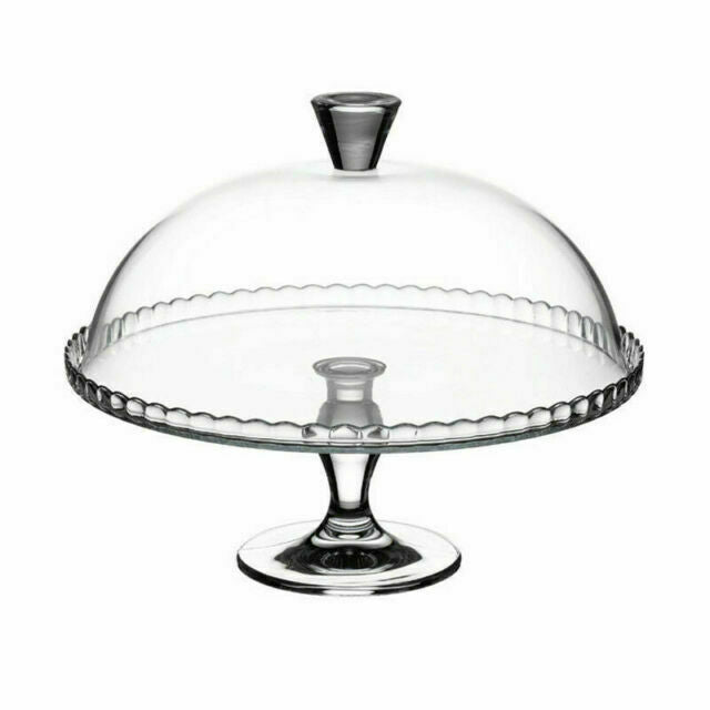 Glass Cake Stand with Dome Lid. Footed Serving Platter. Glass Serving Stand.