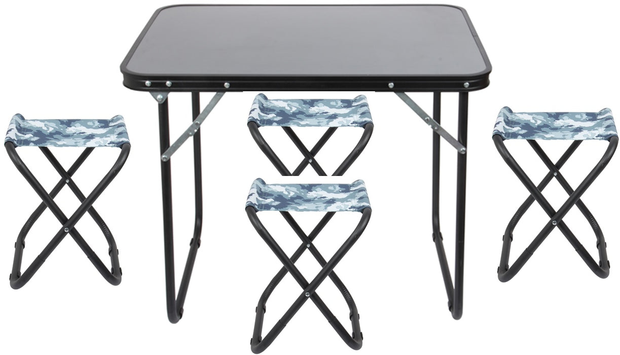 Camping Table & Stool Set. Folding Table Stool Set. Portable. (4 Stools & Table)