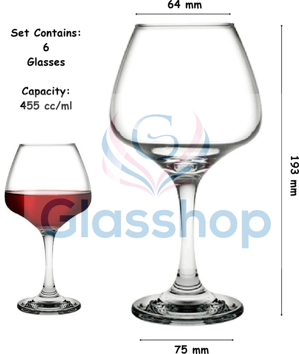 Large Wine Glasses Set. Stemware Red Wine Goblets. (Pack of 6) (455 cc/ml).