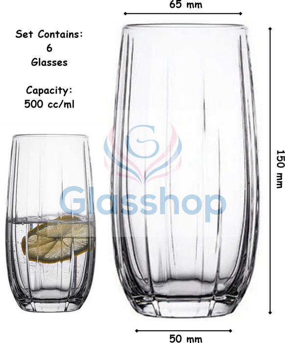 Highball Glass Set. Cocktail / Juice / Water Glasses. (Pack of 6) (500 cc/ml)