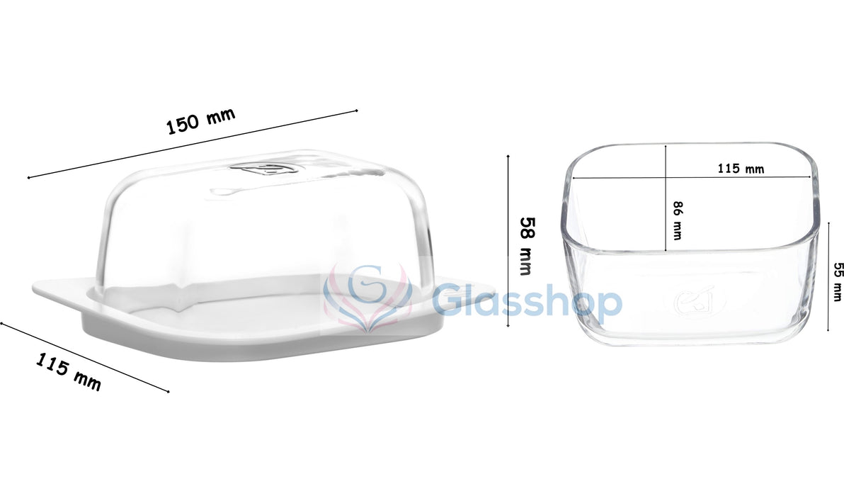 4x Glass Food Storage Container. Butter Dish with Lid. (405 cc/ml)