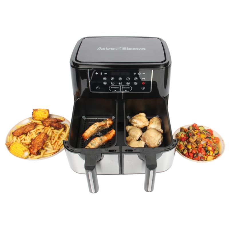 Astro Electra Large 9L Double Air Fryer. 2x4.5L Dual Drawers. Match Cooking Function. 10-in-1. 2600W.