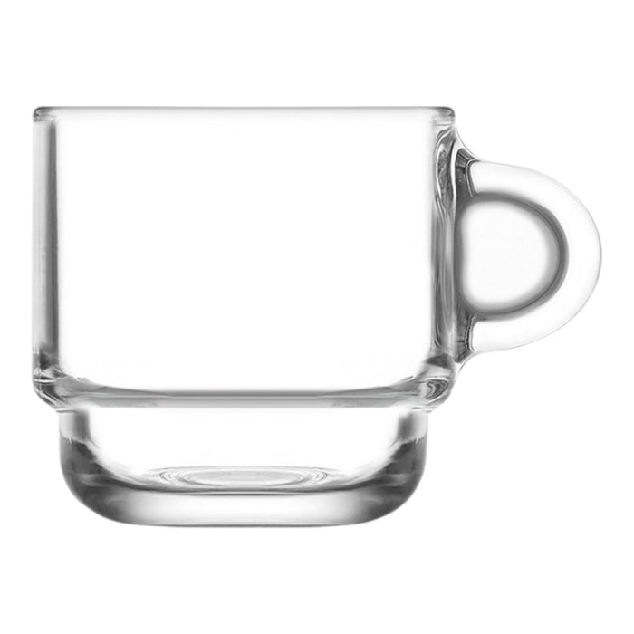 Glasshop Espresso Cups Set. Set of 6 Clear Glass Mugs with Handles. 91ml