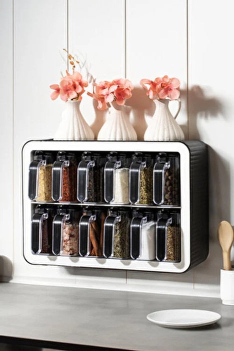 9pcs Spice Jar. Seasoning Box. Wall Mounted or Adhesive Herb Spices Storage.