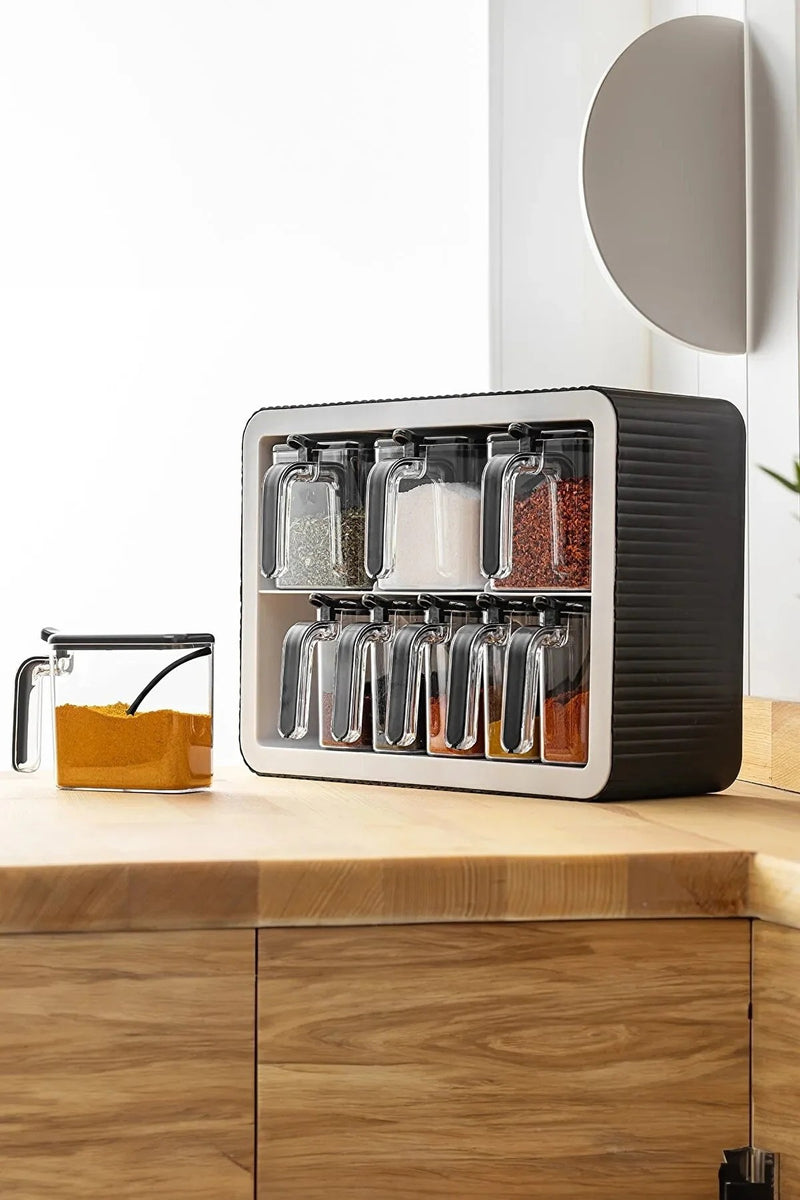 9pcs Spice Jar. Seasoning Box. Wall Mounted or Adhesive Herb Spices Storage.